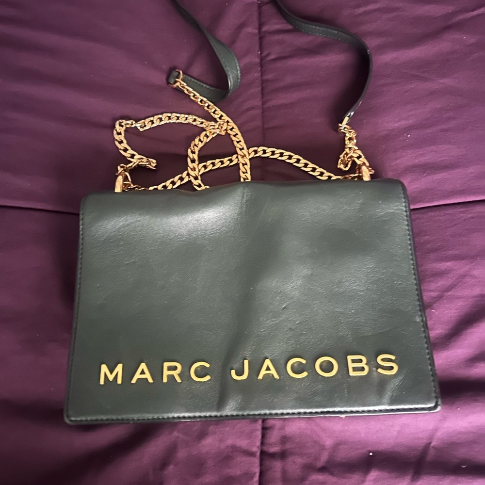 Marc Jacobs Dark Green Leather Bag with Gold Chain